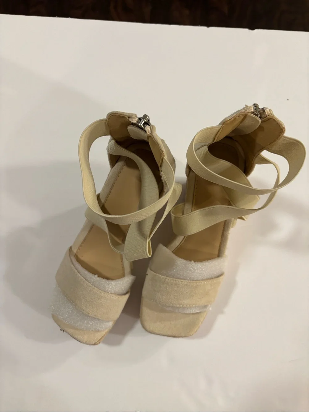 Women's Beige Strappy Block Heel Sandals